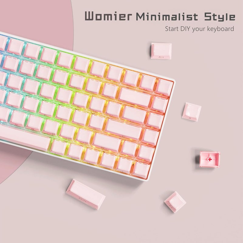 Womier أغطية مفاتيح جيلي - أغطية مفاتيح كريستالية لطيفة وردية 60 65 75 100 بالمئة، أغطية مفاتيح أنيقة مطبوعة من الجانب مخصصة 113 مفتاح، ملف تعريف OEM لـ 61/68/84/87/98/100 Cherry Gateron MX ميكانيكية، وردي - Image 5